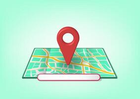 3d style green map with red pointer. vector