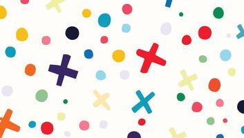 Whimsical Polka Plus Design Randomly spaced small plus signs mixed with dots of various colors for a fun, playful twist on traditional polka dots. Great for kids' decor or playful pattern vector