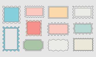 set of different rectangle frames with wavy edges. There are cute rectangular shapes with undulated borders. These empty text boxes, stamps, tags, or labels are isolated on a white background vector
