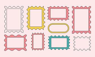 set of different rectangle frames with wavy edges. There are cute rectangular shapes with undulated borders. These empty text boxes, stamps, tags, or labels are isolated on a white background. Less vector