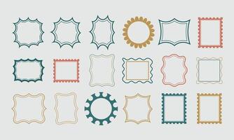 graphic illustration of a set of different rectangle frames with wavy edges. There are various shapes, sizes, and colors of the frames. Each frame is empty vector