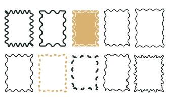 set of different rectangle frames with wavy edges. There are cute rectangular shapes with undulated borders. The frames are empty text boxes, stamps, tags, or labels isolated on a white background vector