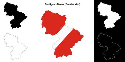 Prattigau - Davos blank outline map set vector