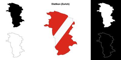 Dietikon blank outline map set vector
