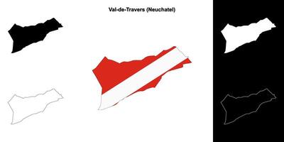 Val-de-Travers blank outline map set vector