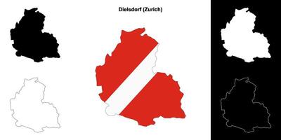 Dielsdorf blank outline map set vector