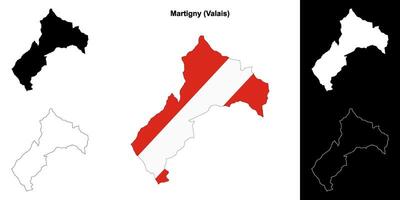 Martigny blank outline map set vector