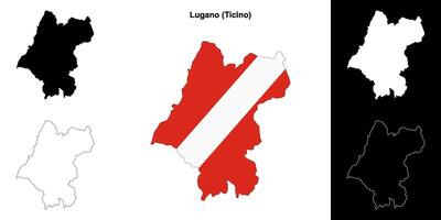 Lugano blank outline map set vector