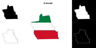 Al Ahmadi governorate outline map set vector
