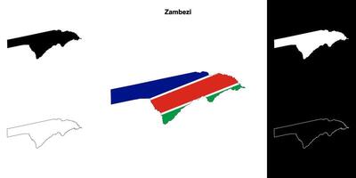 Zambezi region outline map set vector