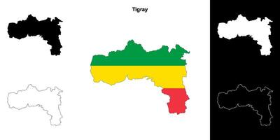 Tigray region outline map set vector