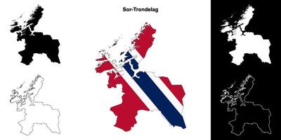 Sor-Trondelag county outline map set vector