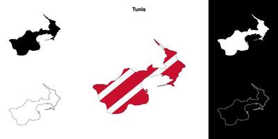 Tunis governorate outline map set vector