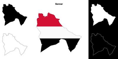 Sennar state outline map set vector