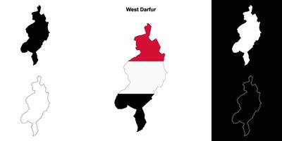 West Darfur state outline map set vector