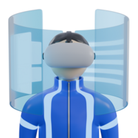 3d illustration of VR or virtual reality device, man is using virtual reality with hologram animation, 3d elements, rendering. it can be used for any purpose. png