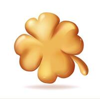 Gold clover leaf for good luck. 3d render vector