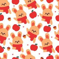 seamless pattern cartoon bunny wearing red scarf with autumn red apple. cute autumn pattern for fabric print, gift wrap paper vector