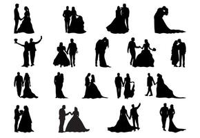 Set of 18 item wedding couple silhouette illustration vector