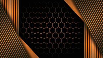 Orange abstract overlap background with diagonal lines and hexagon mesh pattern vector