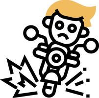 A cartoon man riding a motorcycle with a broken leg vector