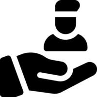 A hand holding a person icon with a person in a hat vector