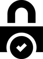 A black and white image of a padlock with a tick vector