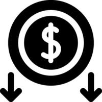 A dollar sign icon with arrows pointing down vector