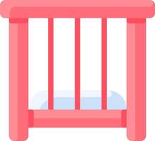 A pink crib with a blue mattress vector