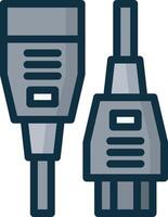 Two cables connected to each other, one is black and the other is gray vector