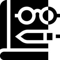 A black and white image of a book and glasses vector