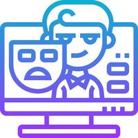 A man is sitting in front of a computer screen with a mask on vector