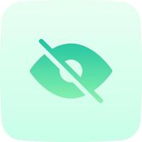 A green and white icon with an eye and a line vector