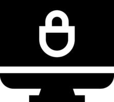 A black and white image of a computer monitor with a padlock vector