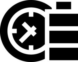 A black and white icon of a battery and clock vector
