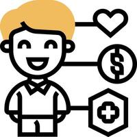 A man with a heart, dollar sign, and other symbols vector
