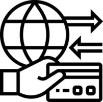A hand holding a credit card and a globe vector