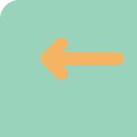 An orange arrow pointing left on a green square vector