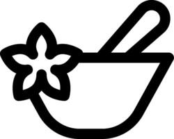 A black and white icon of a bowl with a flower vector