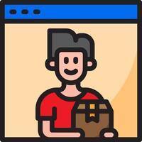 A man holding a box in front of a computer screen vector