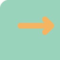 An orange arrow pointing left on a green square vector