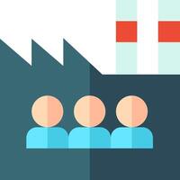 A flat icon of people standing in front of a factory vector