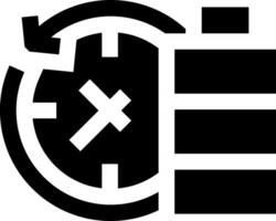 A black and white icon of a clock and battery vector