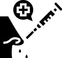 A syringe is being used to inject a drop of blood into the nose vector