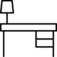 A black and white drawing of a desk and lamp vector