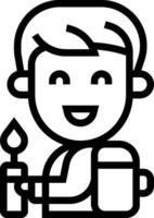 A black and white image of a boy holding a cup vector