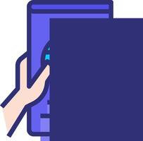 A hand holding a book with a blue cover vector