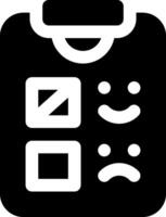 A black and white icon of a clipboard with a smiley face vector