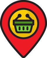 A red pin with a basket icon vector