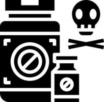 A black and white image of a bottle and a skull vector